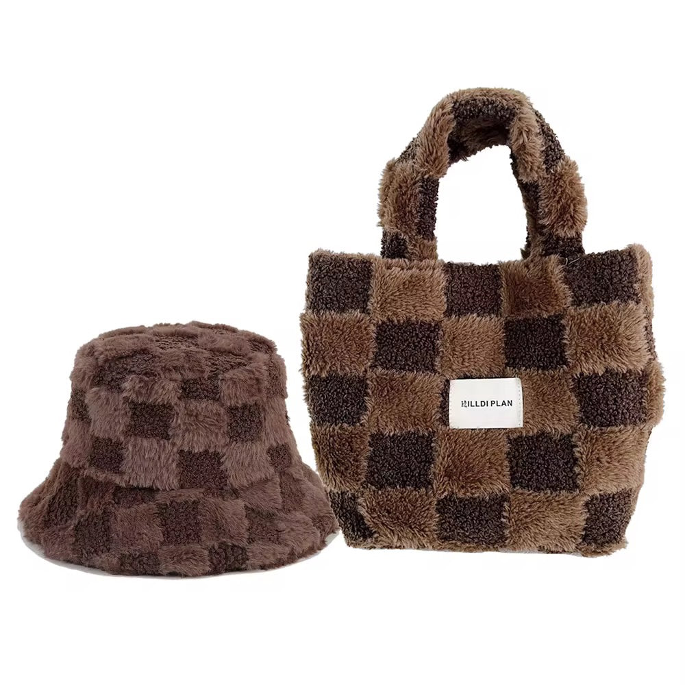 Fur Bucket Hat & Bag Set