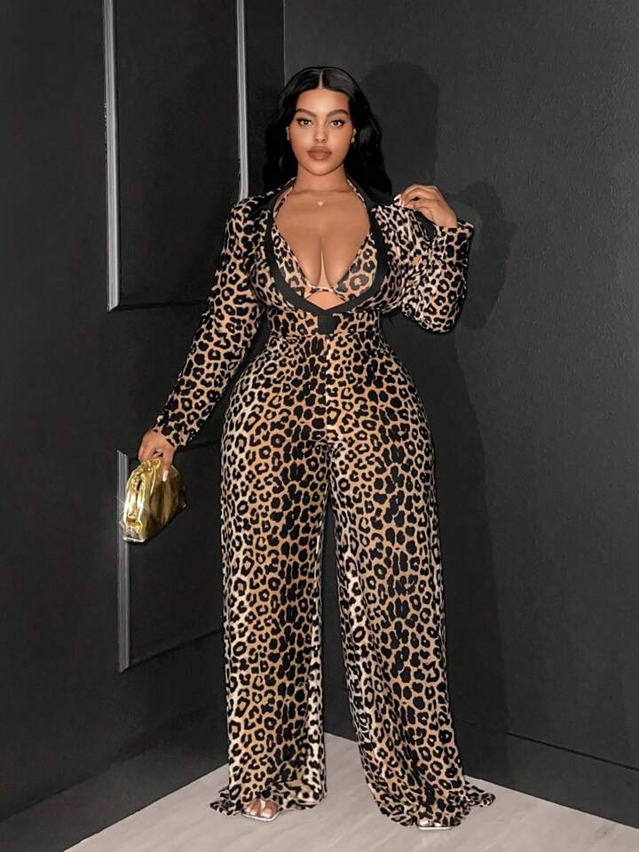 Plus Size Sexy Leopard Print Two Piece Set