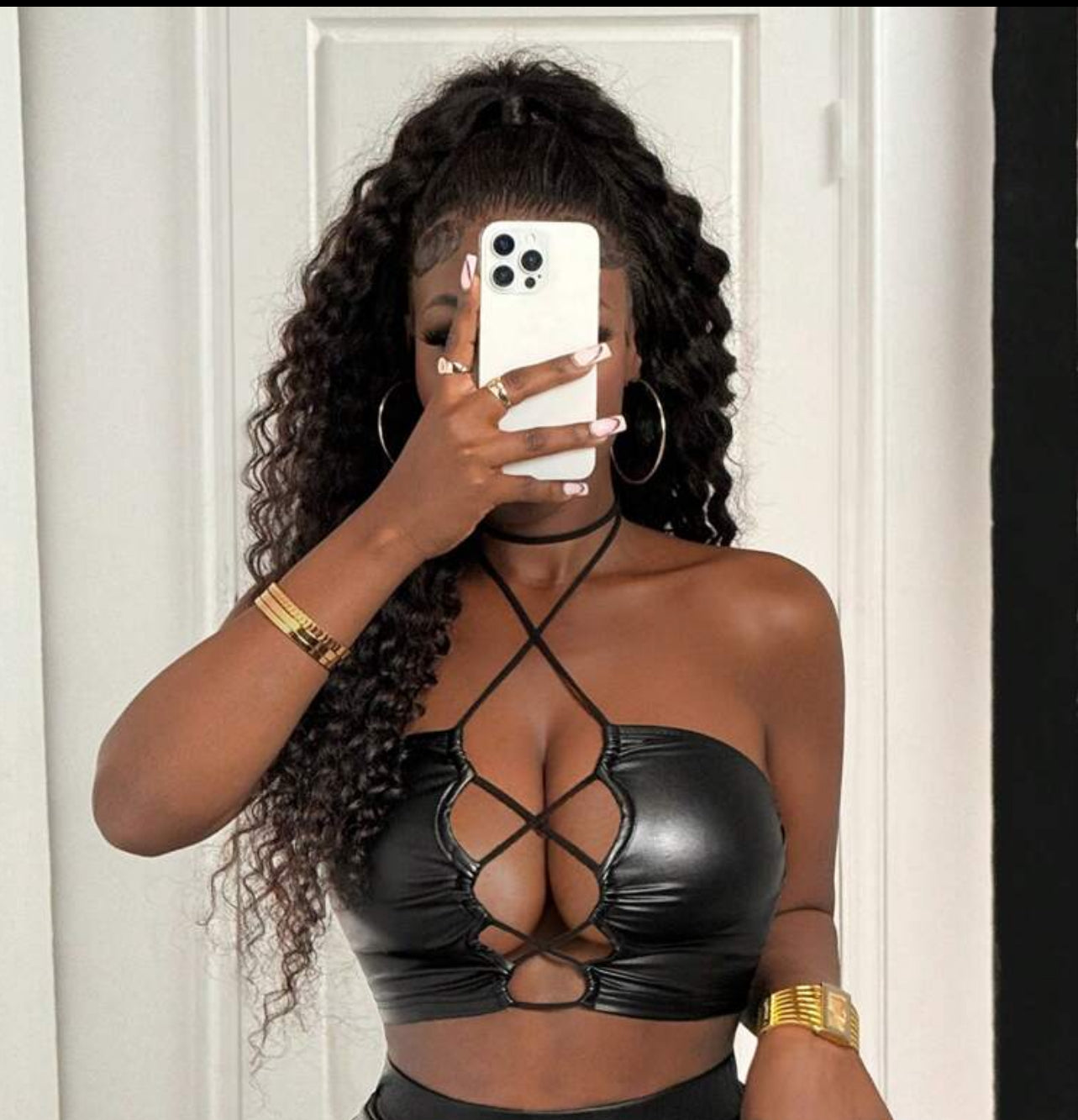 Sexy Leather Cross Strap Top