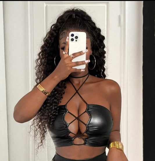 Sexy Leather Cross Strap Top