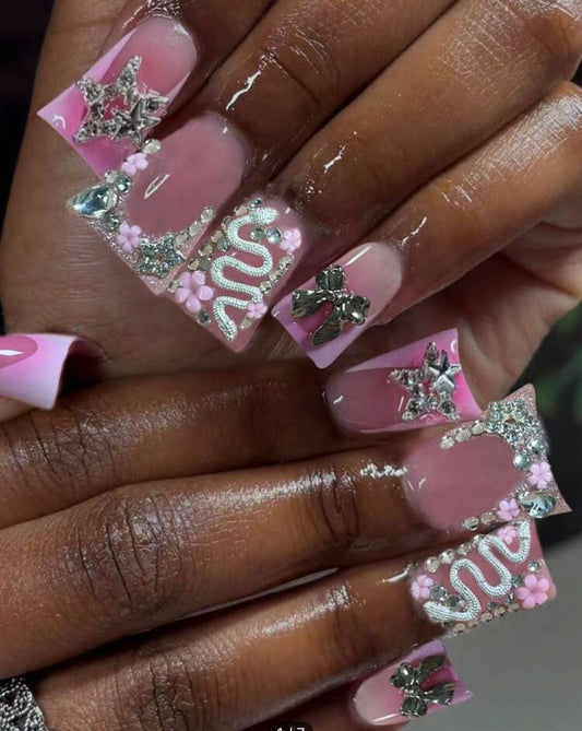 Pink Duck French Tip with Charms