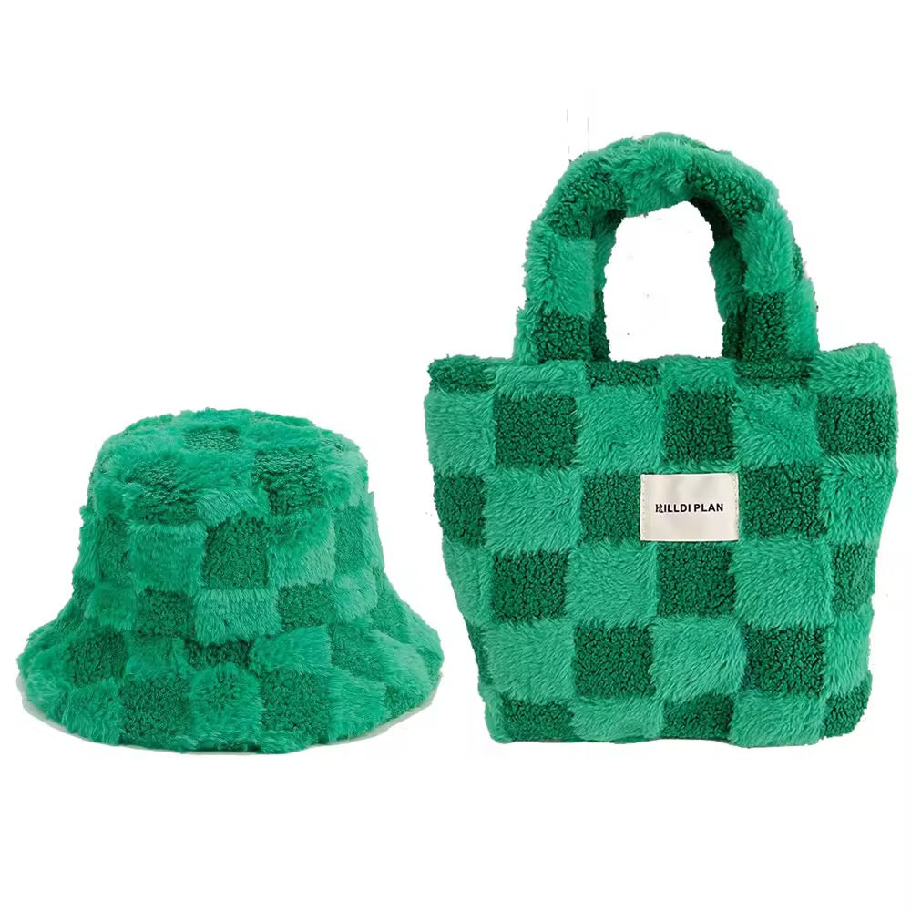 Fur Bucket Hat & Bag Set