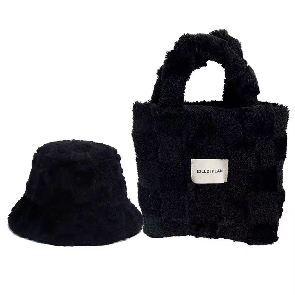 Fur Bucket Hat & Bag Set