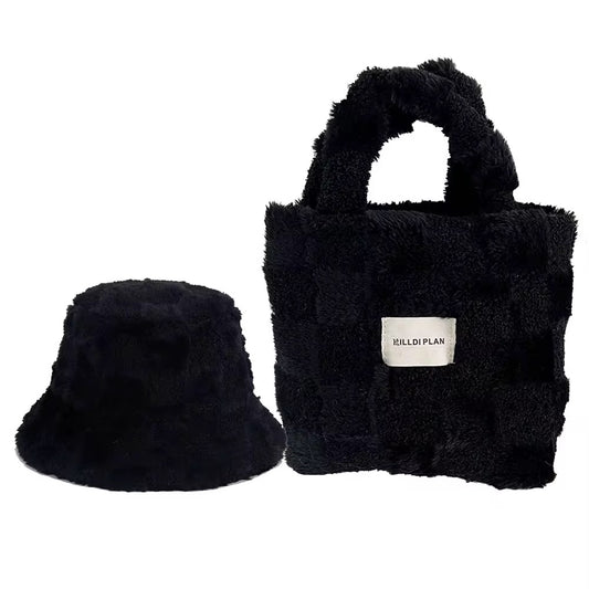 Fur Bucket Hat & Bag Set