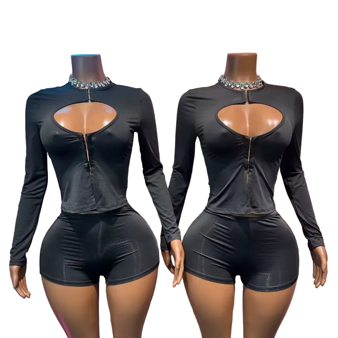 Vixen Chest-Cutout Top & Shorts Set