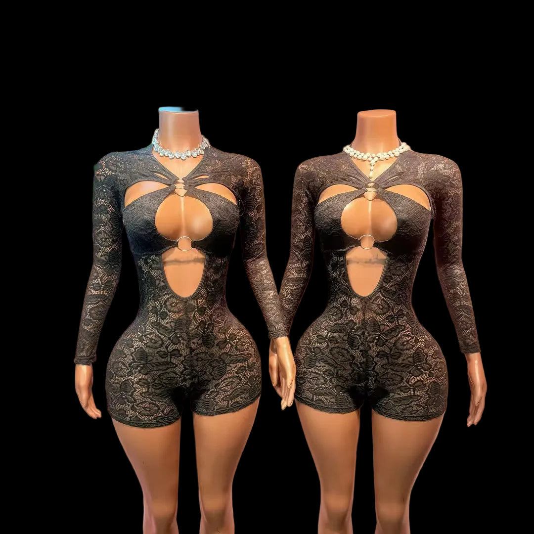 Sensual O-Ring Sheer Lace Bodysuit