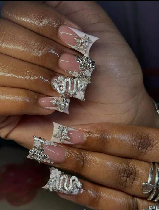 French Tip with Charms Press On’s