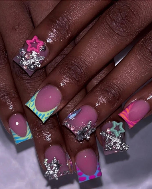 Colorful French Tip with Charms