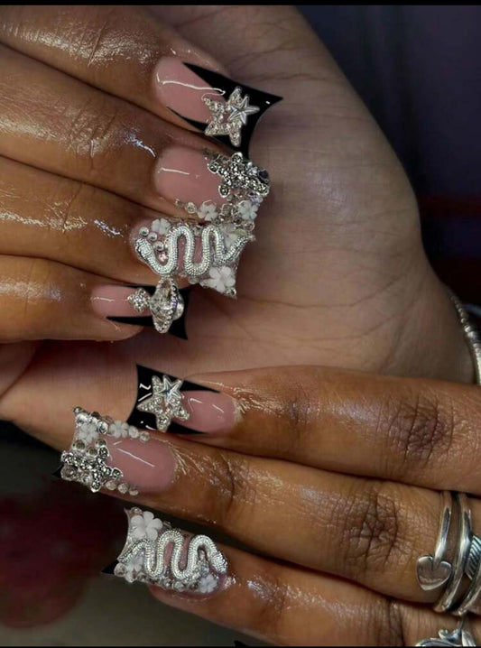 Black French Tip with Charms Press On’s