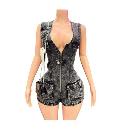 Black Denim Jumpsuit