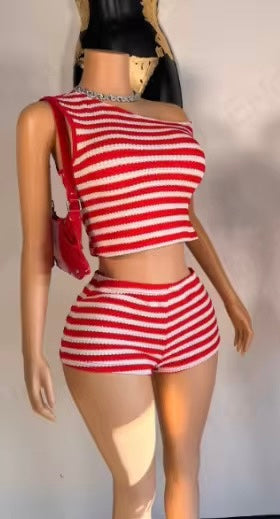 Knitted Red Two Piece Set